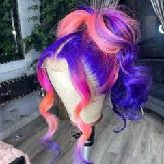 SULMY Ombre Pink and Purple Highlights Human Hair Wigs