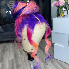 SULMY Ombre Pink and Purple Highlights Human Hair Wigs