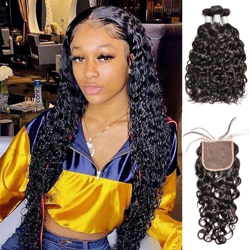 Bundles with Closure Water Wave Brazilian Virgin Human Hair Weave Bundles 3+1 | SULMY.