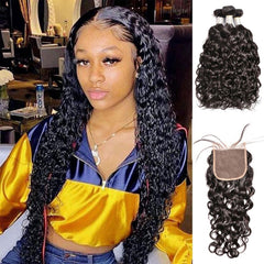 Bundles with Closure Water Wave Brazilian Virgin Human Hair Weave Bundles 3+1 | SULMY.