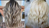 Customized glueless wigs for Dabarko- Density: 250%- Large Cap-DEEP WAVY-PLATINUM BLONDE with brown lowlights