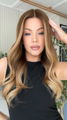 SULMY Brown Blonde Highlights Wavy Wigs 100% Real Human Hair for Caucasian 180% Density