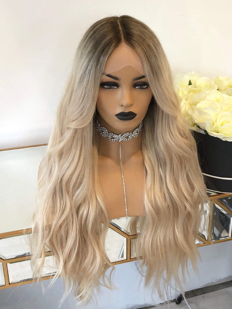 SULMY Long Wavy Ombre Blonde Preplucked Lace Front Wigs for 