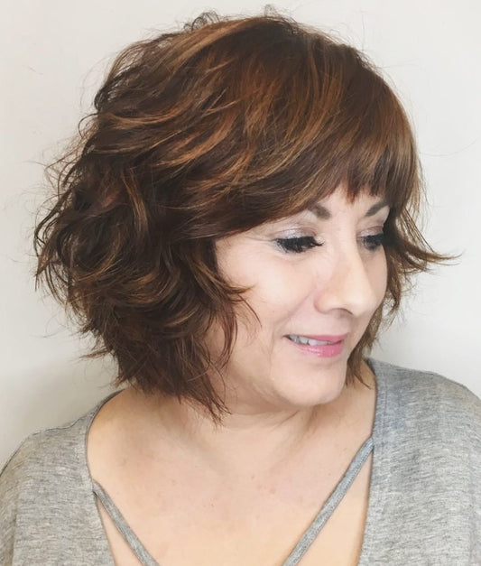 Heavily Layered Bob Wigs with Highlights for Ladies over 50 for Women Caucasian 100% Human Hair