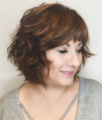 Heavily Layered Bob Wigs with Highlights for Ladies over 50 for Women Caucasian 100% Human Hair