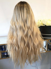 SULMY Long Wavy Ombre Blonde Preplucked Lace Front Wigs for White Women 100% Human Hair