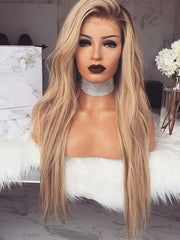 SULMY Long Ombre Blonde Human Lace Front Wigs for White Women 100% Human Wigs