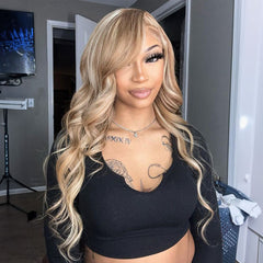Mixed Brown&Blonde Color #12/613 Highligh Body Wave Human Hair Wig