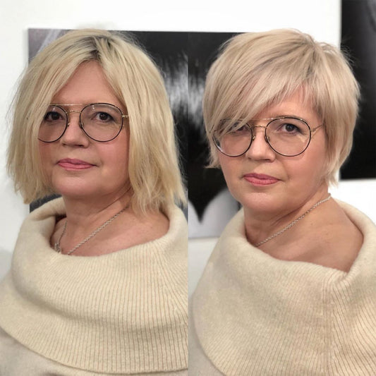 Youthful Blonde Pixie Wigs with Jagged Side Bangs for Women Caucasian 100% Human Hair