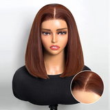 #4 Chestnut Brown Bob Straight Highlight Colored 4x4 Lace Glueless Human Hair Wig