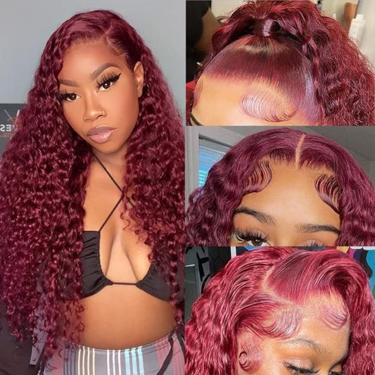 #99J Colored Jerry Curly Burgundy 13x4 Lace Front Human Hair Wig