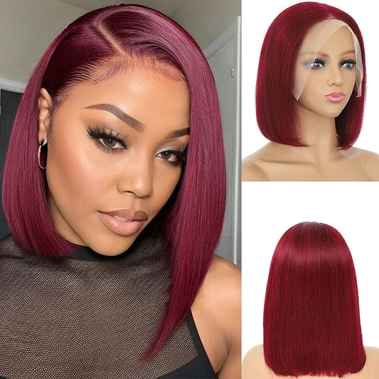 Burgundy Red 99J Color Bob Wig Straight Human Hair Wigs for Black Women 180% Density