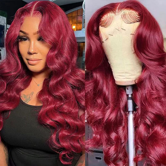 #99J Burgundy Wine Red Body Wave Glueless 4x4 Lace Human Hair Wigs