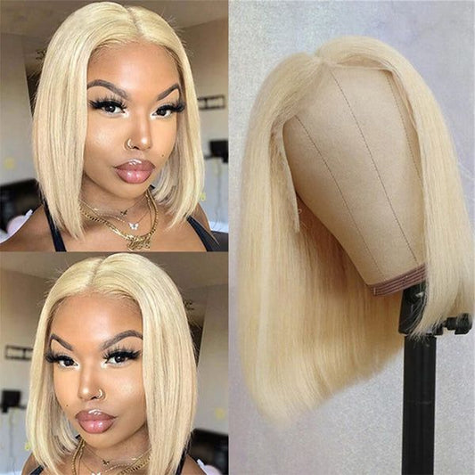 613 Blonde Straight Bob Wig with Middle Part Human Hair Wigs