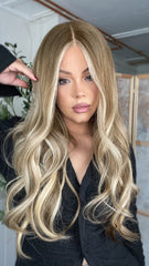 SULMY Cool Blonde Highlights Wigs 100% Real Human Hair for Caucasian 180% Density