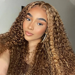 Piano Color Water Wave Frontal Wig Long  #4/27 Highlight Colored Human Hair Wig