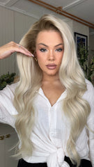 SULMY White Blonde Wigs with Brown Roots 100% Real Human Hair for Caucasian 180% Density
