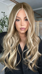 SULMY Cool Blonde Highlights Wigs 100% Real Human Hair for Caucasian 180% Density
