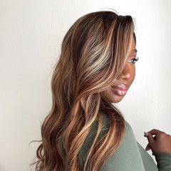 Ombre Ginger Highlights Wigs 100% Real Human Hair