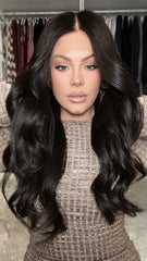 SULMY Natural Black Wavy Wigs 100% Real Human Hair for Caucasian 180% Density