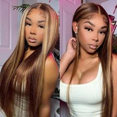 Honey Blonde with Piano Highlights Colored Wigs 100% Human Hair