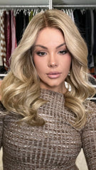 SULMY Ashy Brown Blonde Wavy Wigs 100% Real Human Hair for Caucasian 180% Density