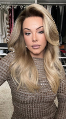 SULMY Ombre Ash Brown Wavy Wigs 100% Real Human Hair for Caucasian 180% Density