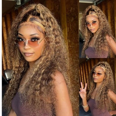 Piano Color Water Wave Frontal Wig Long  #4/27 Highlight Colored Human Hair Wig