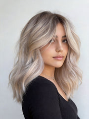 SULMY Ash Blonde Wigs with Dark Roots 100% Real Human Hair for Caucasian