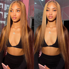 Honey Blonde with Piano Highlights Colored Wigs 100% Human Hair