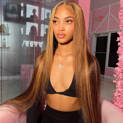 Honey Blonde with Piano Highlights Colored Wigs 100% Human Hair