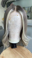 SULMY Dimensional Ash Blonde Long Wigs for White Women 100% Human Hair