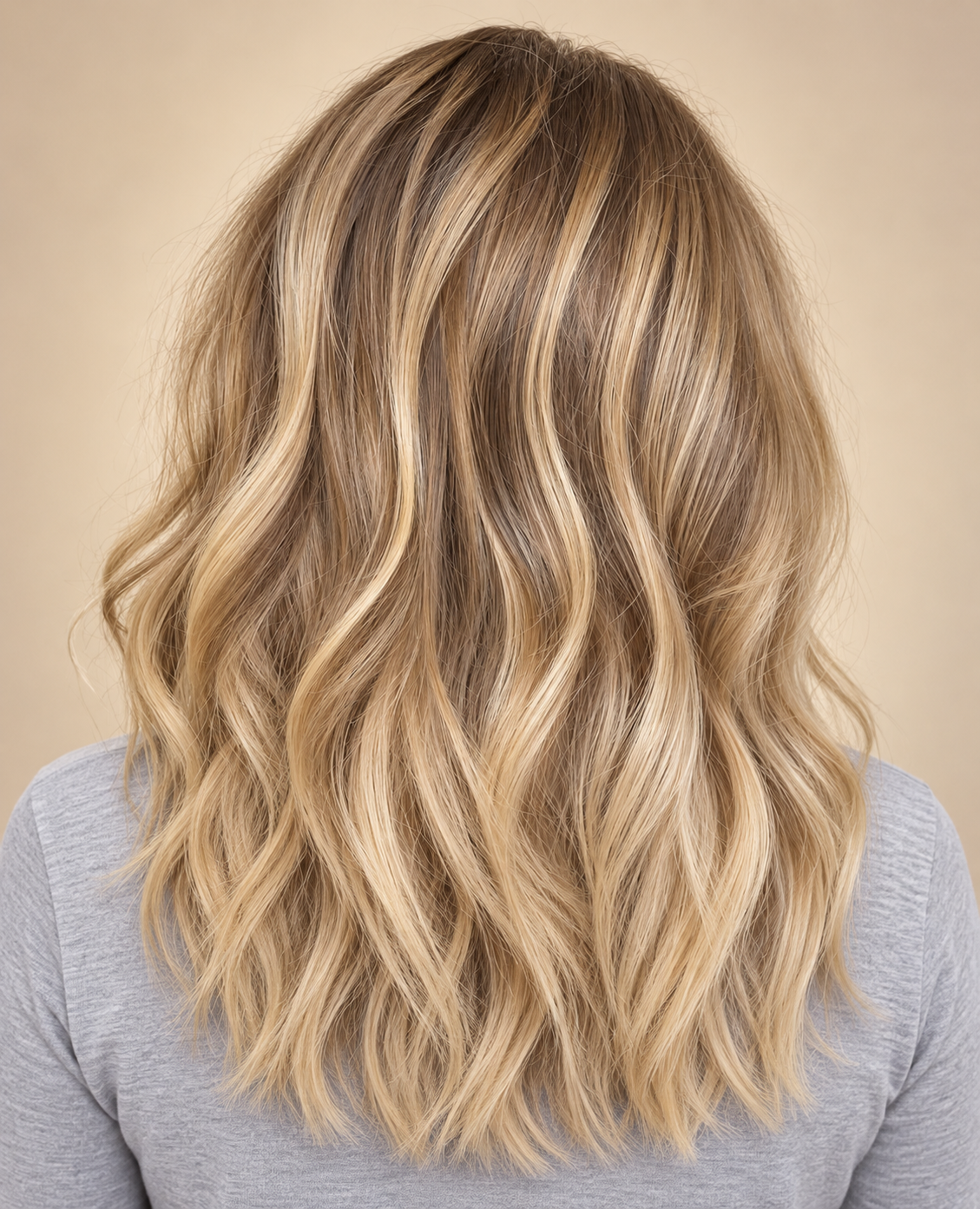 SULMY Subtle Honey Blonde Balayage Wigs-Long Version — back view, AI-generated visualization [transfer:15428200038620-back]
