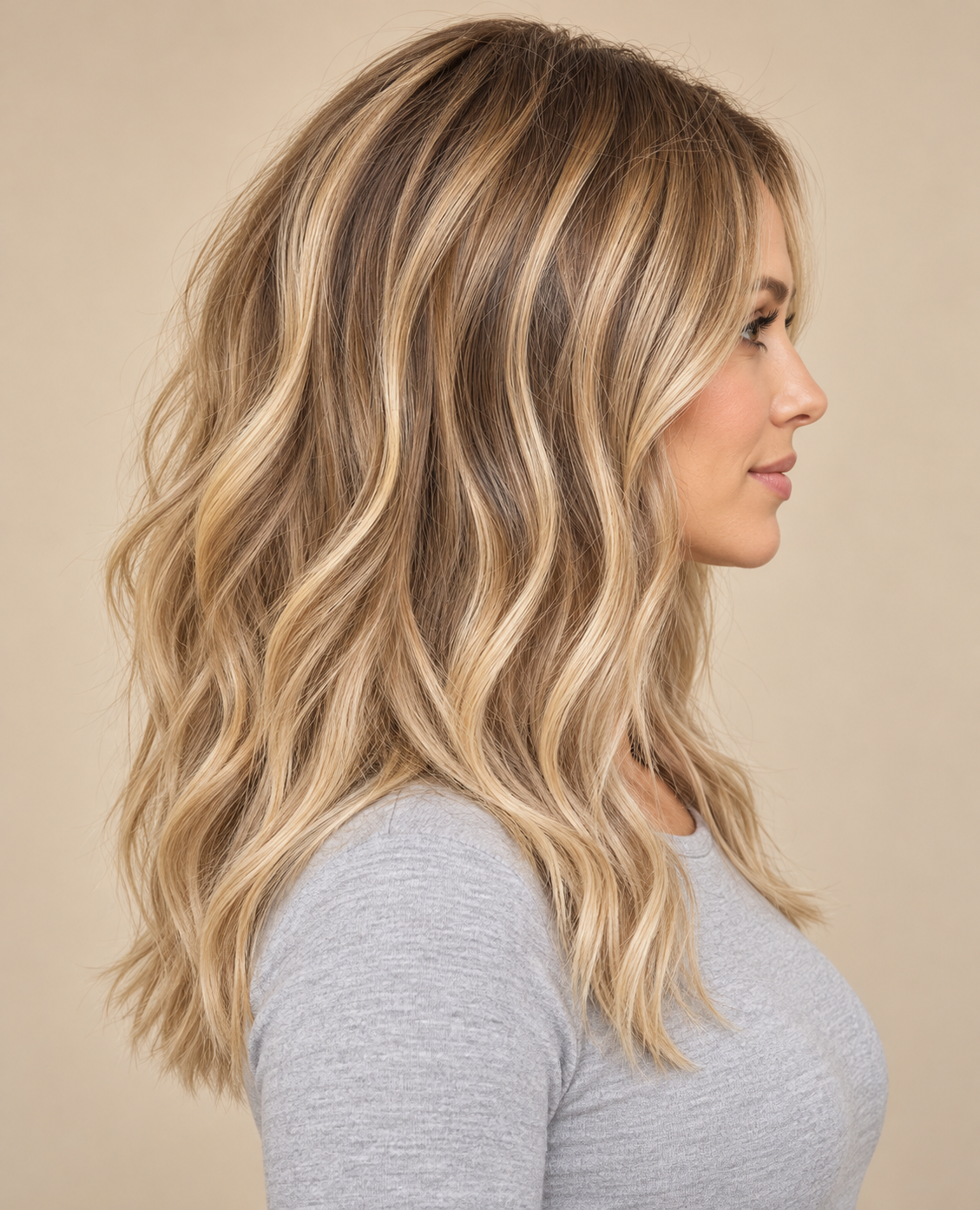 SULMY Subtle Honey Blonde Balayage Wigs-Long Version — side view, AI-generated visualization [transfer:15428200038620-side]