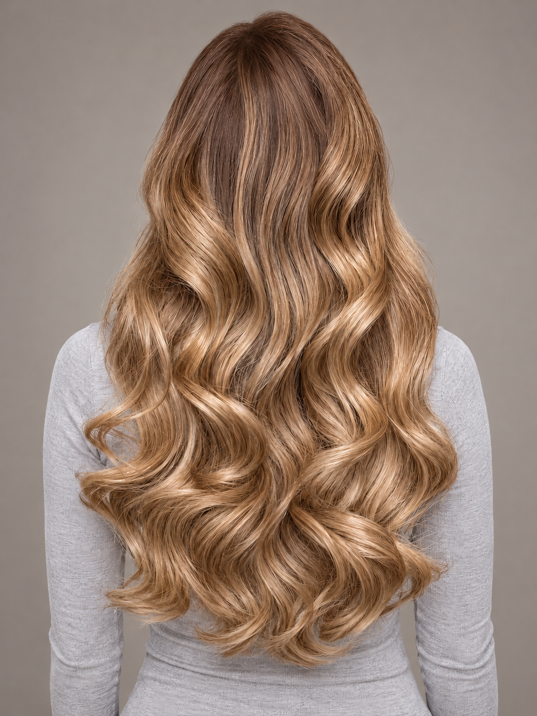 SULMY Ombre Honey Blonde Wavy Wigs 100% Real Human Hair for Caucasian 180% Density — back view, AI-generated visualization [transfer:15428203970780-back]