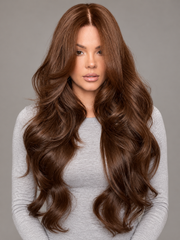 SULMY Ombre Brown Wavy Wigs 100% Real Human Hair for Caucasian 180% Density — front view, AI-generated visualization [transfer:15428204003548-front]