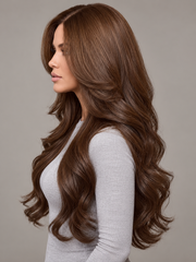SULMY Ombre Brown Wavy Wigs 100% Real Human Hair for Caucasian 180% Density — side view, AI-generated visualization [transfer:15428204003548-side]