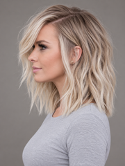 SULMY Ombre Short Blonde Lace Front Wigs 360 Wigs for White Women 100% Human Hair — side view, AI-generated visualization [transfer:15428211343580-side]