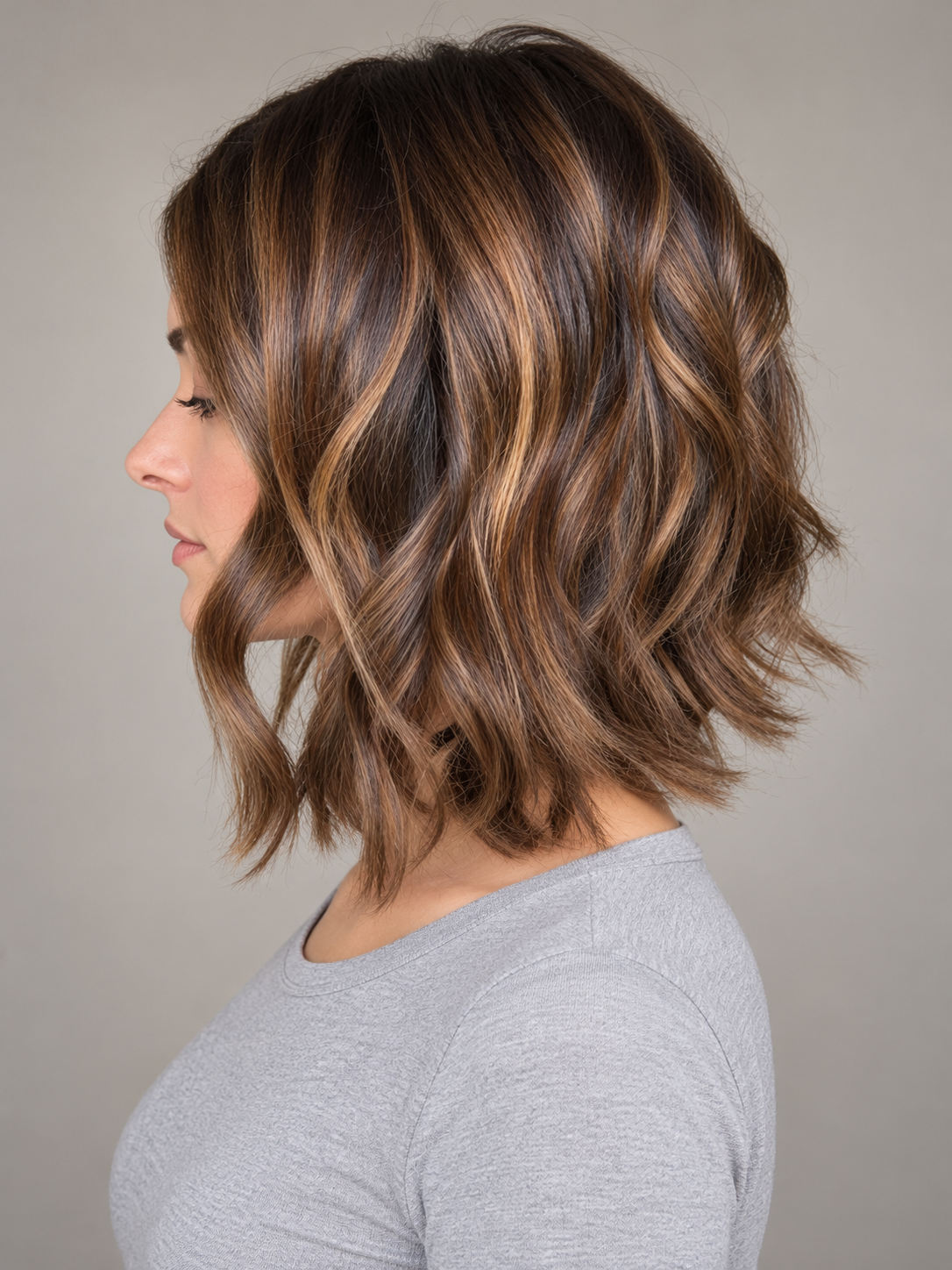 SULMY Mixed Color Short Bob Wavy Human Hair Wigs Highlight Wigs for White Women — side view, AI-generated visualization [transfer:15428211671260-side]