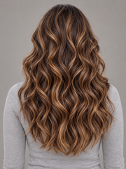 SULMY Brown Highlight Wig with Baby Hair for White Women 100% Human Hair — back view, AI-generated visualization [transfer:15428211900636-back]