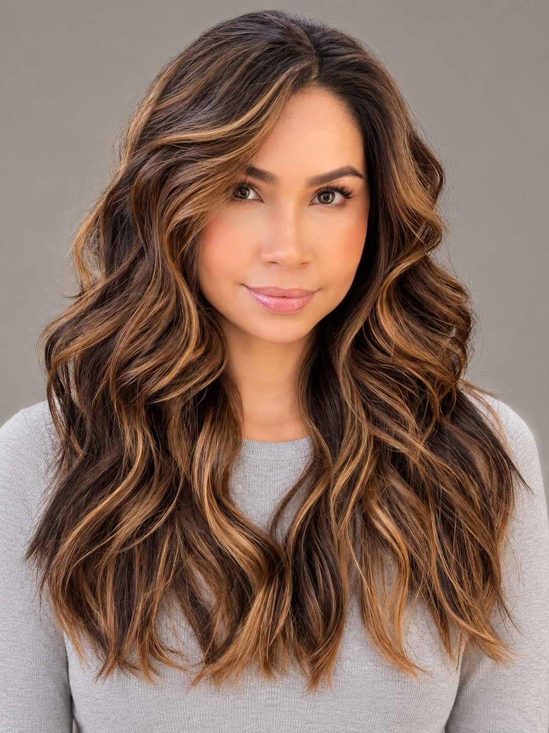 SULMY Brown Highlight Wig with Baby Hair for White Women 100% Human Hair — front view, AI-generated visualization [transfer:15428211900636-front]