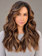 SULMY Brown Highlight Wig with Baby Hair for White Women 100% Human Hair — front view, AI-generated visualization [transfer:15428211900636-front]