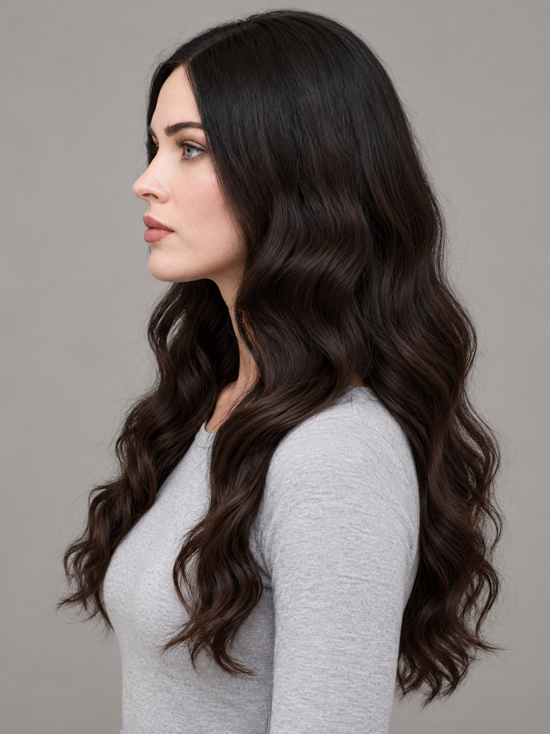 SULMY Natural Black Lace Front Wigs for White Women 100% Human Hair — side view, AI-generated visualization [transfer:15428212457692-side]