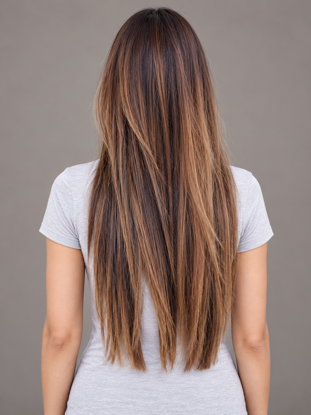 SULMY Ombre Dark Brown Lace Front Wig for White Women 100% Human Hair — back view, AI-generated visualization [transfer:15428212752604-back]