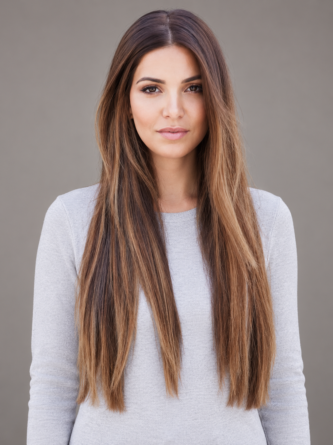 SULMY Ombre Dark Brown Lace Front Wig for White Women 100% Human Hair — front view, AI-generated visualization [transfer:15428212752604-front]