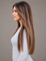 SULMY Ombre Dark Brown Lace Front Wig for White Women 100% Human Hair — side view, AI-generated visualization [transfer:15428212752604-side]