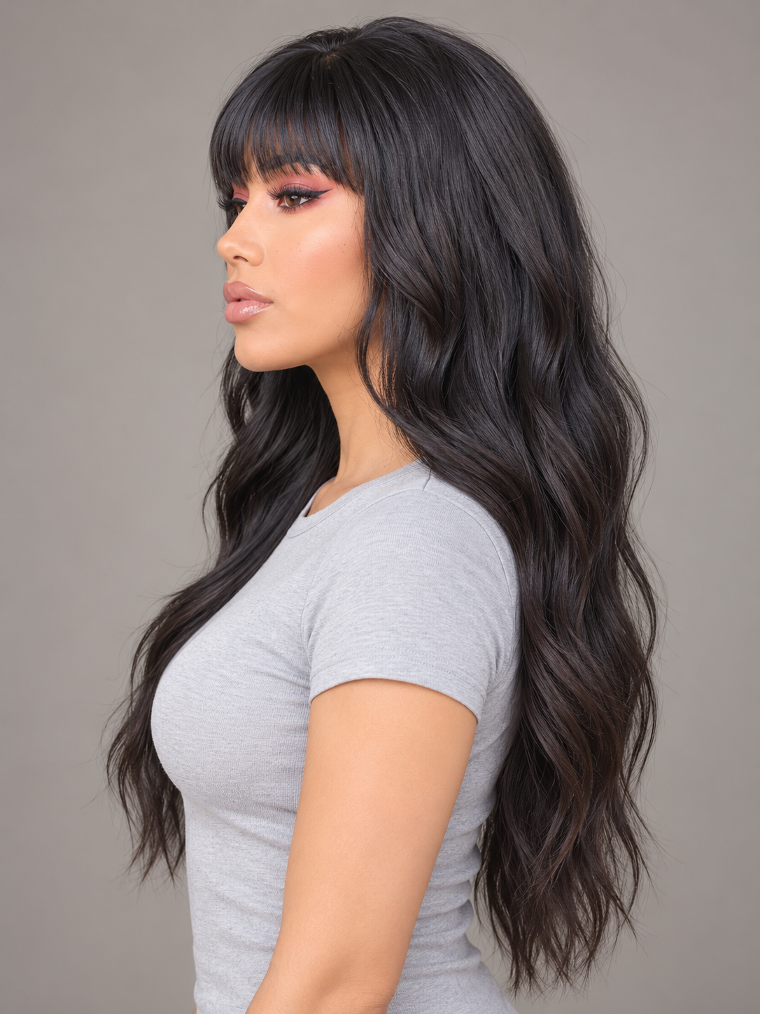 SULMY Body Wave Human Hair Wigs with Bangs for White Women 100% Human Hair — side view, AI-generated visualization [transfer:15428212916444-side]