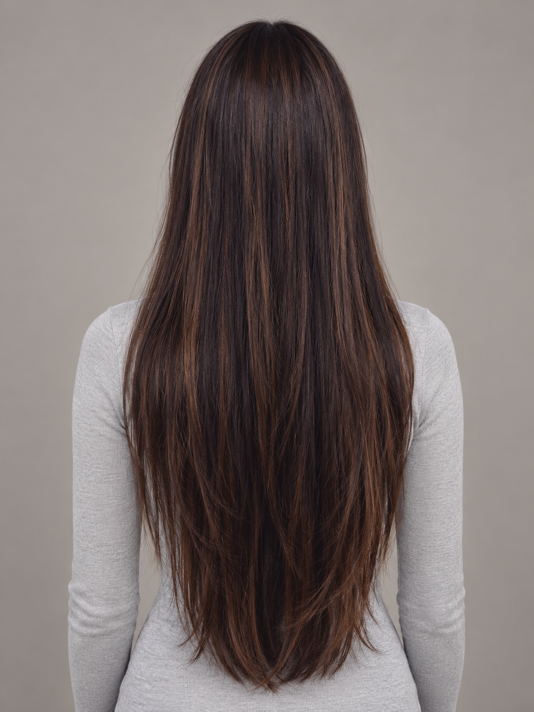 SULMY Dark Brown Straight Long Lace Front Wigs for White Women 100% Human Hair — back view, AI-generated visualization [transfer:15428213178588-back]