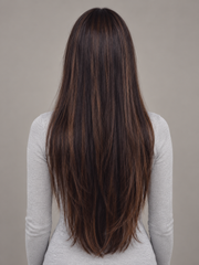 SULMY Dark Brown Straight Long Lace Front Wigs for White Women 100% Human Hair — back view, AI-generated visualization [transfer:15428213178588-back]