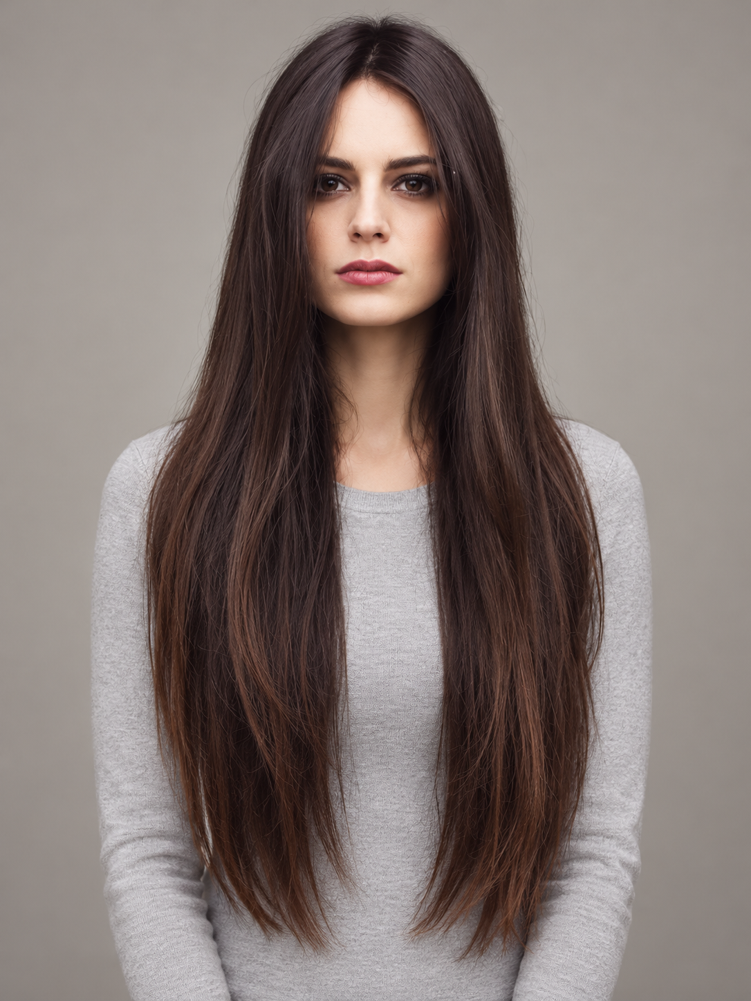 SULMY Dark Brown Straight Long Lace Front Wigs for White Women 100% Human Hair — front view, AI-generated visualization [transfer:15428213178588-front]